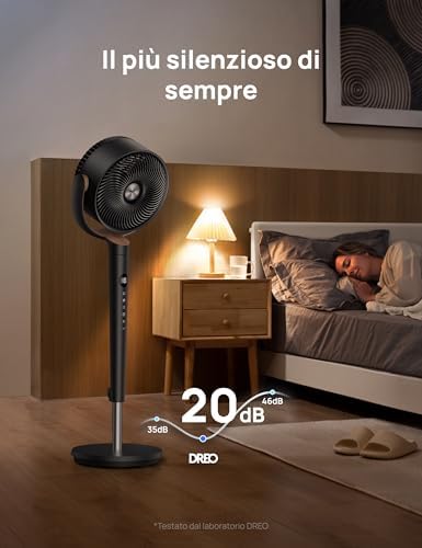 Il DREO TurboPoly 512 utilizzato in camera da letto con rumorosità minima dichiarata di 20 dB.